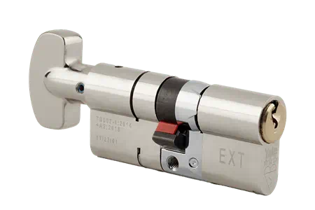 Close up of secure Yale 3-star cylinder locking mechanism finished in chrome from the Anglian secure front doors range